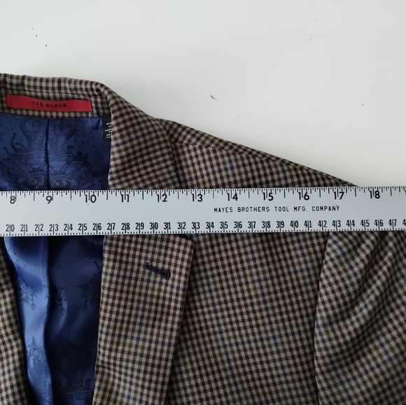 Ted Baker No Ordinary Joe Blazer Mens Size 40R Brown Checks Lined Wool Office - Picture 6 of 13